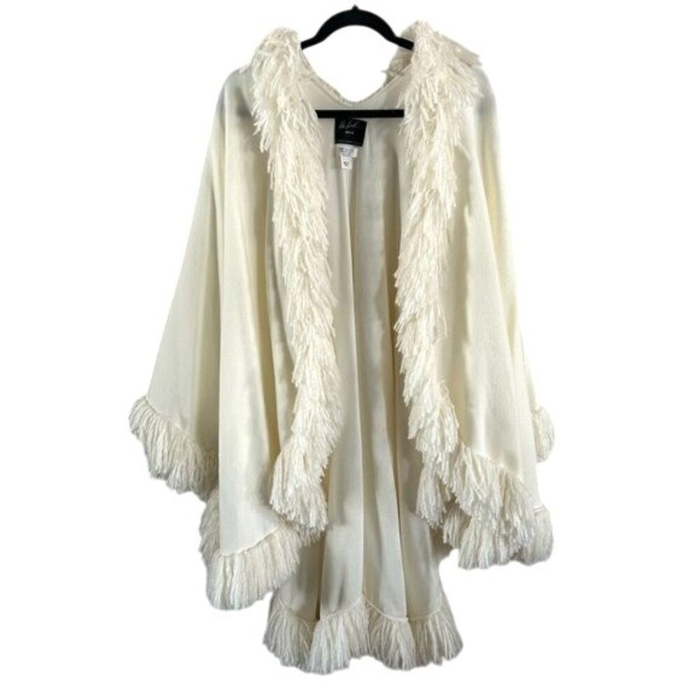 Randolph Duke The Look Luxe White Acrylic Fringe Cape Open Sweater Made in Italy